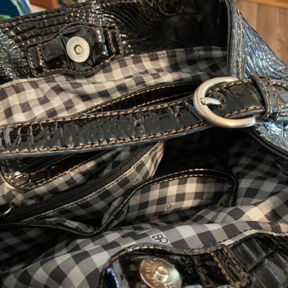 Large JESSICA SIMPSON Satchel PURSE * SHINY BLACK PATENT LEATHER embossed CROC - Picture 7 of 14